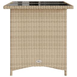 Berkfield Home Garden Table with Glass Top Beige 110x68x70 cm Poly Rattan - Size: 110 x 68 x 70 cm - thumbnail 5
