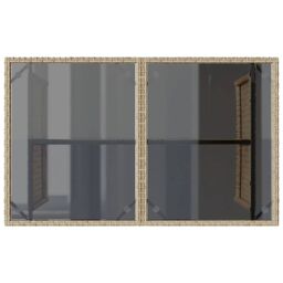 Berkfield Home Garden Table with Glass Top Beige 110x68x70 cm Poly Rattan - Size: 110 x 68 x 70 cm - thumbnail 7