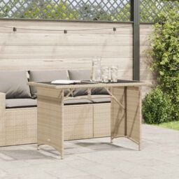 Berkfield Home Garden Table with Glass Top Beige 110x68x70 cm Poly Rattan - Size: 110 x 68 x 70 cm - thumbnail 3