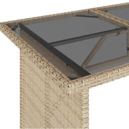 Berkfield Home Garden Table with Glass Top Beige 110x68x70 cm Poly Rattan - Size: 110 x 68 x 70 cm - thumbnail 8
