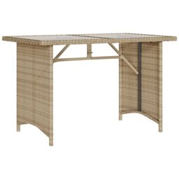 Berkfield Home Garden Table with Glass Top Beige 110x68x70 cm Poly Rattan - Size: 110 x 68 x 70 cm - thumbnail 6