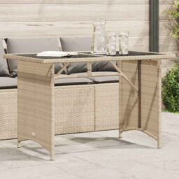 Berkfield Home Garden Table with Glass Top Beige 110x68x70 cm Poly Rattan - Size: 110 x 68 x 70 cm - thumbnail 1