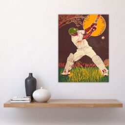 "Artery8 Cricket Player Batsman Portrait Painting Wall Art Print in Brown - Size: W18"" x H24""" - thumbnail 4