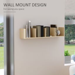 HOMCOM Wooden Wall-Mounted Storage Media Display Shelf Center Rack in Natural - thumbnail 4
