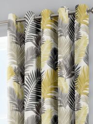 Fusion 'Tropical' Exotic Palm Leaf Print 100% Cotton Eyelet Curtains in Yellow - Size: 117 cm width x 137 cm drop - thumbnail 2