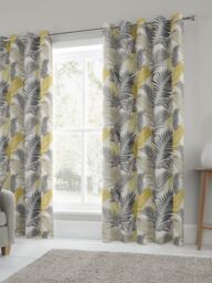 Fusion 'Tropical' Exotic Palm Leaf Print 100% Cotton Eyelet Curtains in Yellow - Size: 117 cm width x 137 cm drop - thumbnail 4