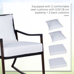 OUTSUNNY 3 Pieces Rocking Chair Bistro Set Furniture Coffee Table Rattan Wicker Brown - thumbnail 6