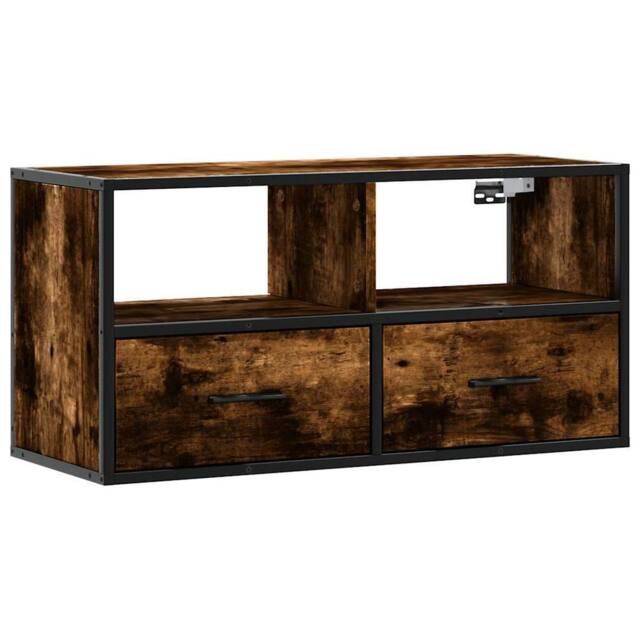 Berkfield Home TV Cabinet Smoked Oak 80x31x39.5 cm Engineered Wood & Metal in Brown - image 1