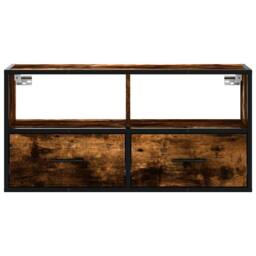 Berkfield Home TV Cabinet Smoked Oak 80x31x39.5 cm Engineered Wood & Metal in Brown - thumbnail 4