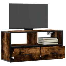 Berkfield Home TV Cabinet Smoked Oak 80x31x39.5 cm Engineered Wood & Metal in Brown - thumbnail 2