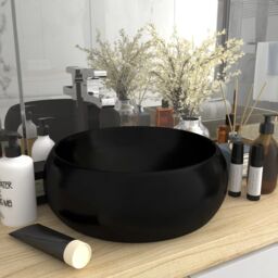 Berkfield Home Luxury Wash Basin Round Matt Black 40x15 cm Ceramic
