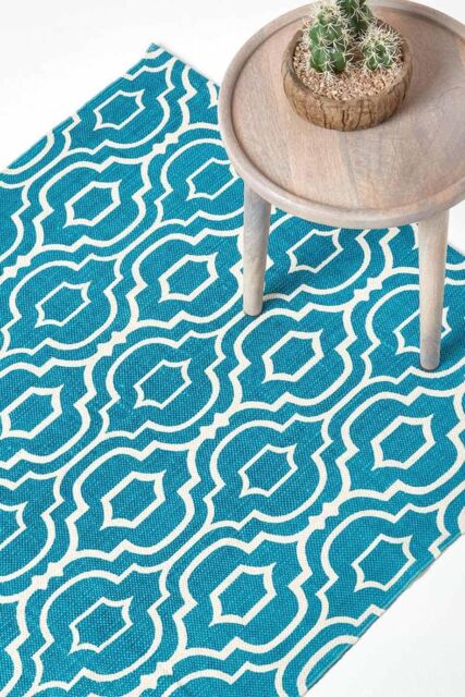Homescapes Riga 100% Cotton Printed Patterned Rug in Teal - Size: 120 cm x 170 cm - image 1