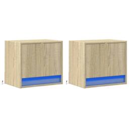 Berkfield Home Durable Wall-mounted Bedside Cabinets with LED Lights 2 pcs Sonoma Oak in Light Tan - thumbnail 1