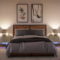 Berkfield Home Durable Wall-mounted Bedside Cabinets with LED Lights 2 pcs Sonoma Oak in Light Tan - thumbnail 5