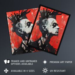 Artery8 Punk Mohawk Modern Portrait Street Art Goth Framed Art Print in Red - Size: A4 - thumbnail 2