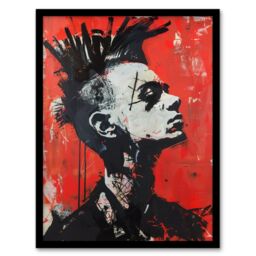 Artery8 Punk Mohawk Modern Portrait Street Art Goth Framed Art Print in Red - Size: A4 - thumbnail 1