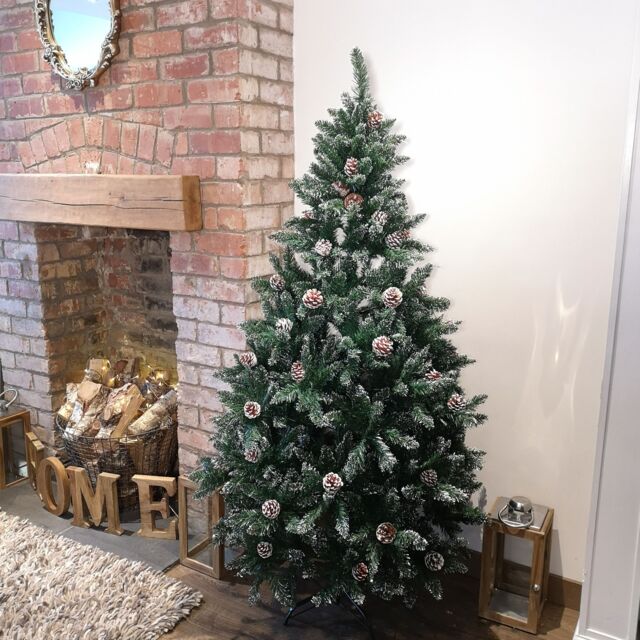 Samuel Alexander 6ft (180cm) Rocky Mountain Pine Green Artificial Christmas Tree Snow Tip & Pine Cones - image 1