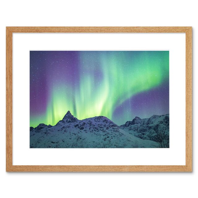"Artery8 Wall Art Print Dalsfelt Aurora Snowy Mountains Framed in Beige - Size: W7"" x H9""" - image 1