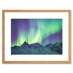 "Artery8 Wall Art Print Dalsfelt Aurora Snowy Mountains Framed in Beige - Size: W7"" x H9""" - thumbnail 1