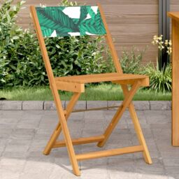 Berkfield Home Bistro Chairs 2 pcs Leaf Pattern Solid Wood Acacia & Fabric in Green