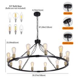NIVOR 12 Lights Waggon Wheel Chandelier Adjustable Kitchen Pendant E27 in Black - thumbnail 2