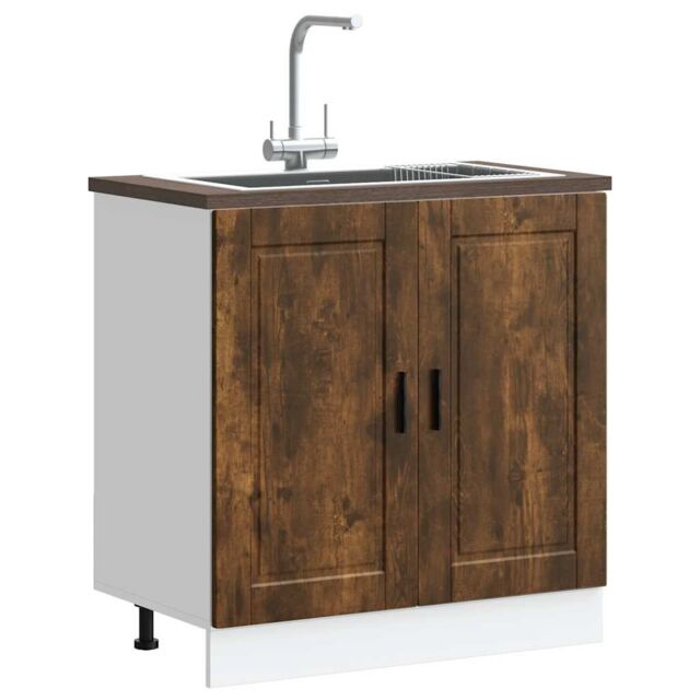 "Berkfield Home Sink Base Cabinet ""Porto"" Smoked Oak 80x46x81.5 cm Engineered Wood in Brown - Size: 80x46x81.5 cm" - image 1