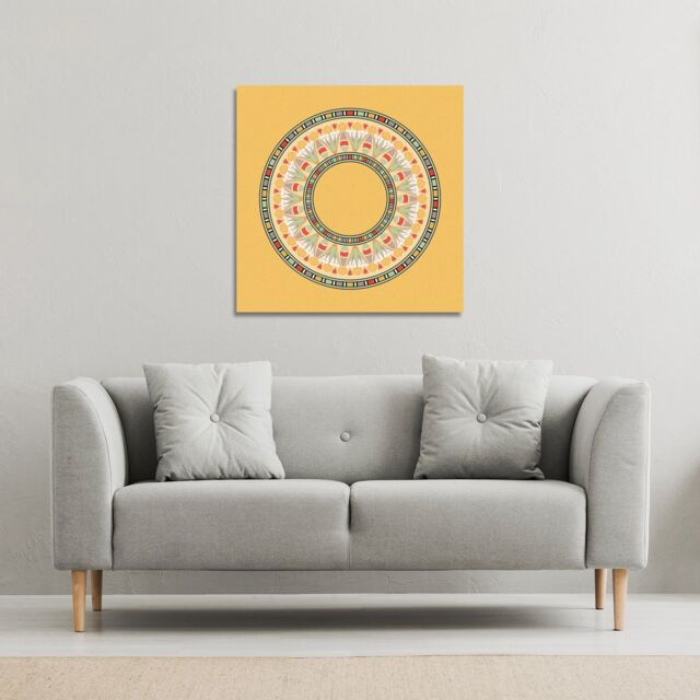 Benjamin Tate Design Orange Circle Ornament. Round Frame (Canvas Print) / 127 x 127 x 4cm in Natural - Size: 127 x 127 x 4 cm - image 1