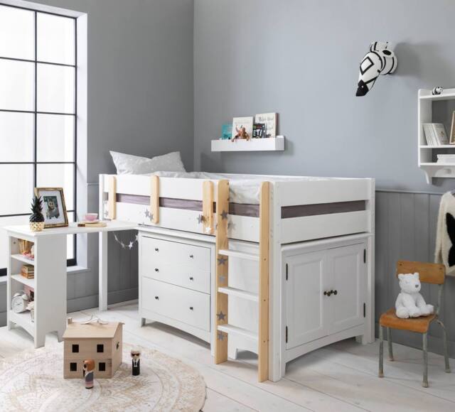Nöa and Nani Una Sleepstation with Chest of Drawers, Cabinet & Desk in White - Size: Single - image 1