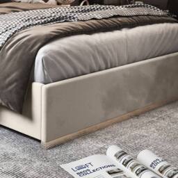 KDMD Holt Upholstered Soft Velvet Beige Metal Designer Bed Frame in Cream - Size: Single - thumbnail 5