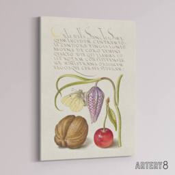 "Artery8 Snakeshead Walnut & Cherry Calligraphy Canvas Wall Art Print in White - Size: W12"" x H16""" - thumbnail 2