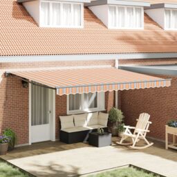 Berkfield Home Retractable Awning Manual Blue & orange 450x300 cm - thumbnail 1