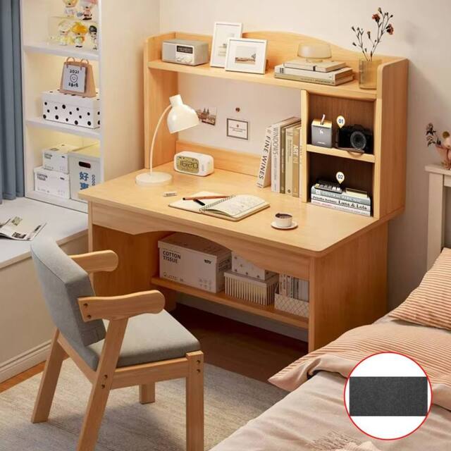 SPETLEK Wooden Computer Desk - Writing Table with Shelves in Light Brown - image 1