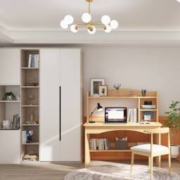 SPETLEK Wooden Computer Desk - Writing Table with Shelves in Light Brown - thumbnail 4