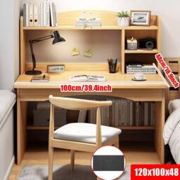 SPETLEK Wooden Computer Desk - Writing Table with Shelves in Light Brown - thumbnail 2