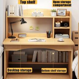 SPETLEK Wooden Computer Desk - Writing Table with Shelves in Light Brown - thumbnail 6