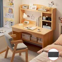 SPETLEK Wooden Computer Desk - Writing Table with Shelves in Light Brown