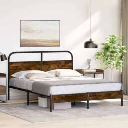 Berkfield Home Elegant Bed Frame Without Mattress 150x200 cm Smoked Oak Engineer in Brown - thumbnail 2