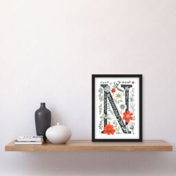 Artery8 Women's Wall Art Print Letter N in Poppies Wildflowers Pen Drawing Floral Word Art Framed - Size: A4 - thumbnail 4