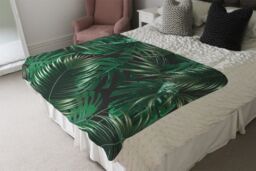 Benjamin Tate Design Tropical Leaves On Black Blanket in Natural - Size: 120 cm x 150 cm - thumbnail 3