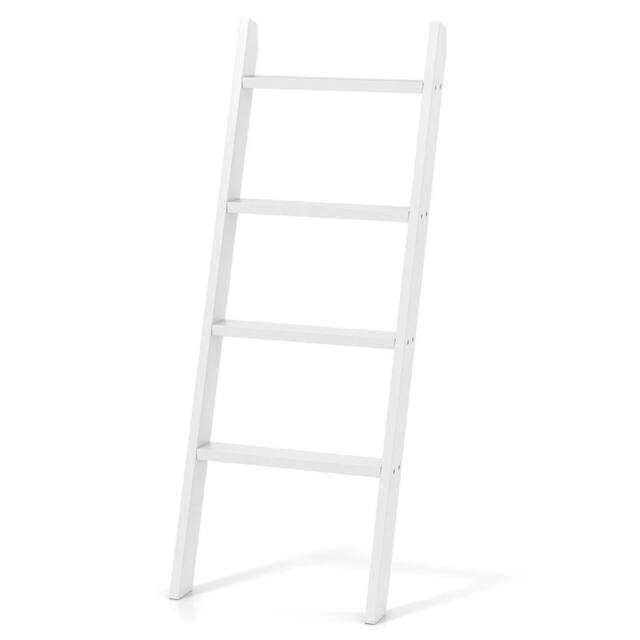 VOGREX 137cm Wall-Leaning 4-Tier Wooden Blanket & Quilt Ladder in White - image 1