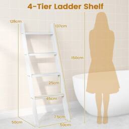 VOGREX 137cm Wall-Leaning 4-Tier Wooden Blanket & Quilt Ladder in White - thumbnail 2