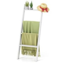 VOGREX 137cm Wall-Leaning 4-Tier Wooden Blanket & Quilt Ladder in White - thumbnail 4