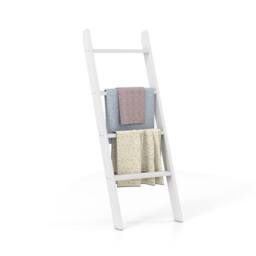 VOGREX 137cm Wall-Leaning 4-Tier Wooden Blanket & Quilt Ladder in White - thumbnail 3