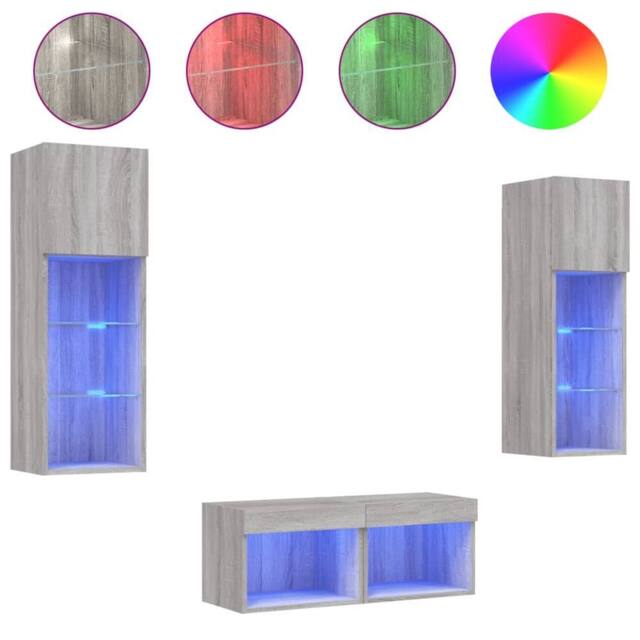 Berkfield Home 4 Piece TV Wall Cabinets with LED Lights Grey Sonoma - image 1