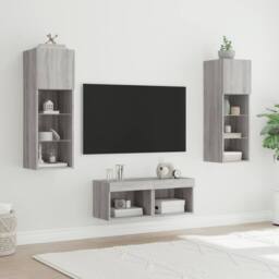 Berkfield Home 4 Piece TV Wall Cabinets with LED Lights Grey Sonoma - thumbnail 4