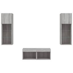 Berkfield Home 4 Piece TV Wall Cabinets with LED Lights Grey Sonoma - thumbnail 7