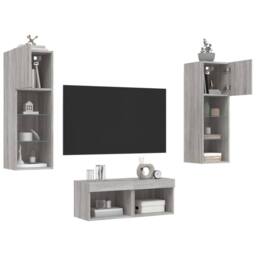 Berkfield Home 4 Piece TV Wall Cabinets with LED Lights Grey Sonoma - thumbnail 5