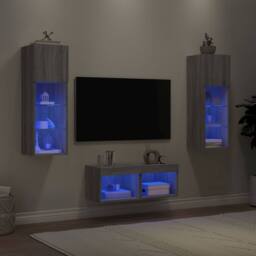 Berkfield Home 4 Piece TV Wall Cabinets with LED Lights Grey Sonoma - thumbnail 2