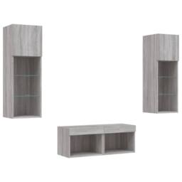 Berkfield Home 4 Piece TV Wall Cabinets with LED Lights Grey Sonoma - thumbnail 3