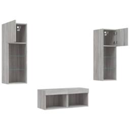 Berkfield Home 4 Piece TV Wall Cabinets with LED Lights Grey Sonoma - thumbnail 6